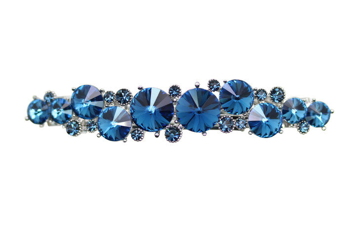 Faship Gorgeous Navy Blue Premium Rhinestone Crystal Floral Small Hair Barrette Clip