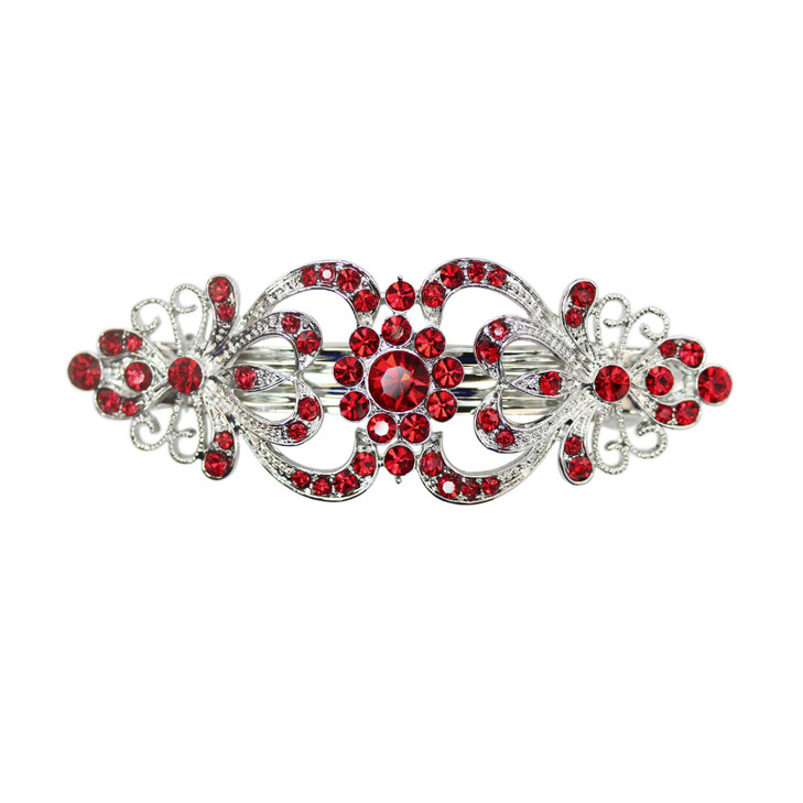Faship Gorgeous Red Crystal Floral Hair Barrette