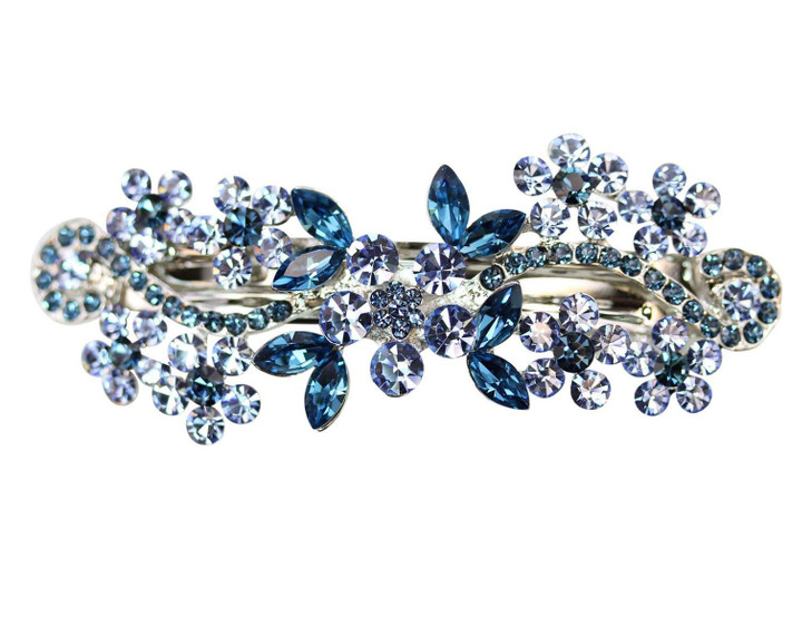 Faship Gorgeous Navy Blue Rhinestone Crystal Floral Hair Barrette Clip