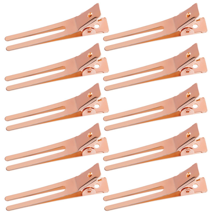 50pcs Hairdressing Double Prong Curl Clips, Wobe 1.8" Styling Section Metal Alligator Clips for Curling and Bows, Salon and Barber Use (Rose Gold)