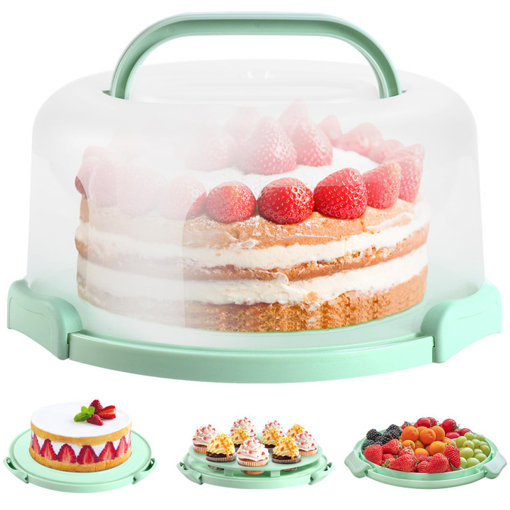 Ohuhu Cake Carrier with Lid and Handle, BPA-Free Cake Containers Cake Holder for 10 inch Cake with 2 Handles Cupcake Carrier - Plastic Cover Two Side