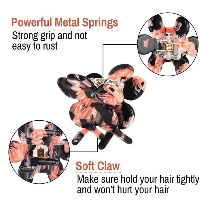 Cobahom 8 Pcs 1.26 Inch Flower Hair Clips Small Claw Clips, Vintage Hair Clips Cellulose Acetate Jaw Clamps for Thin Hair, Styling Accessories for Wo