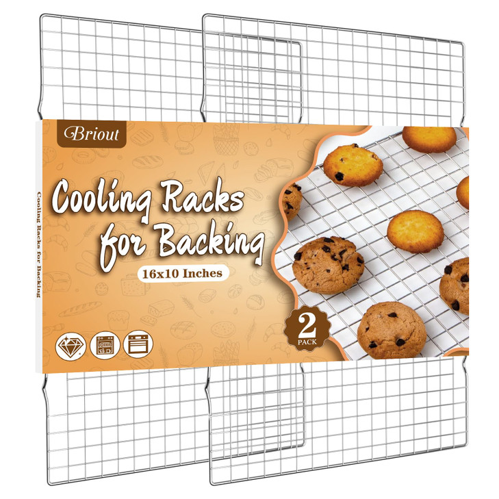 Cooling Rack for Baking 2-Pack, 16x10 Inches Baking Rack, Thick Wire Cookie Rack for Cooking, Roasting, Grilling, Drying, Oven Safe, Fits Half Sheet