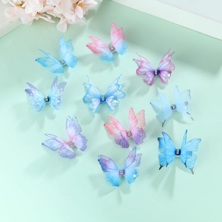 Paderison 20Pcs Moving Glitter Hair Clips, Fairy Hair Accessories for Women and Teens, Colorful 90s Clips (Blue)