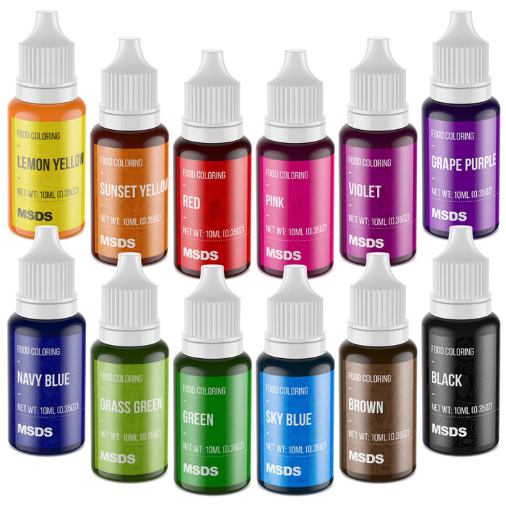 Food Coloring Set - 12 Color Food Grade Vibrant Food Dye Tasteless Liquid Color for Cake Decorating, Baking, Easter Egg, Icing, Fondant, Cooking, Sli