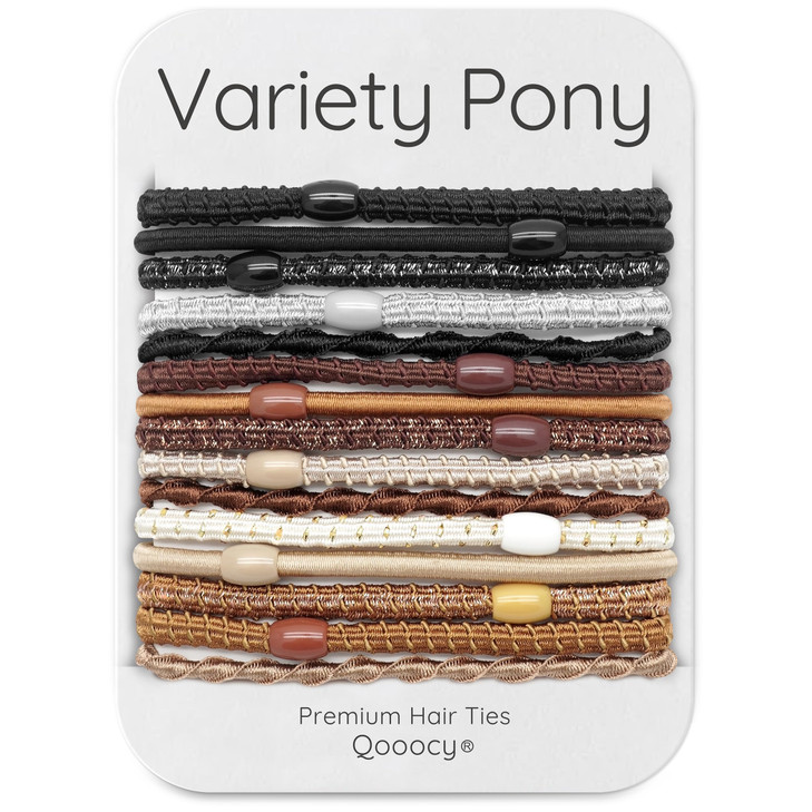 Qooocy Variety Pack Hair Tie Bracelets for Women - 15 Elastic Ponytail Bands for Thick and Thin Hair, Prevents Breakage
