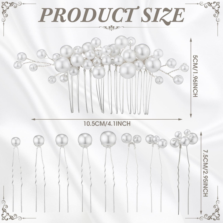 Geosar 9 Pcs Wedding Hair Accessories Pearl Hair Pins Women Vintage Hairs Piece Bridal Accessories for Bride Bridesmaids(Silver,Elegant Style)