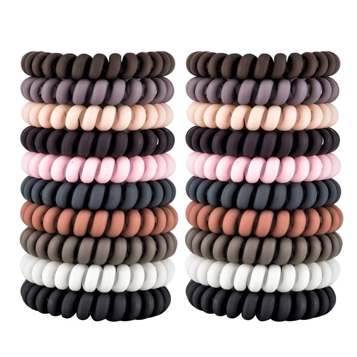 79STYLE 30Pcs Spiral No-Crease Matte Phone Cord Ponytail Holders and Plastic Coil Scrunchies (10 Colors - Large Size)