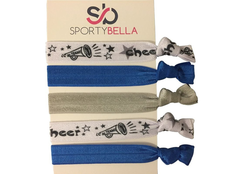 Infinity Collection - Blue Hair Ties - No Crease, No Tug Elastic Ponytail Holders for Girls, Women, Cheerleaders, Teams & Coaches - 5 Pcs