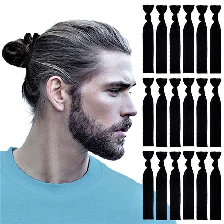 79STYLE 100pcs Men Hair Tie For Man Bun.Man Bands Hair Ties For Mens Long Hair Elastic Fabric Hair Ties Knotted Black Ribbons Knot Men's Ponytail Hol
