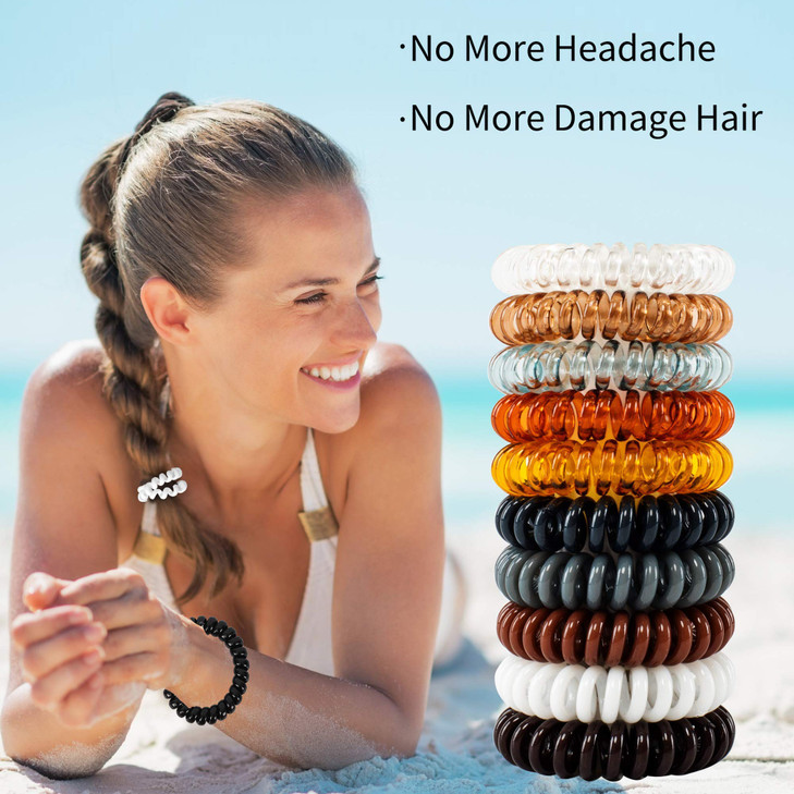 79STYLE 50pcs Spiral Hair Ties For Women Coil Hair Bands Coil Scrunchies Ponytail Holder Plastic Phone Cord Hair Coils For Thin Hiar No Damage (brown