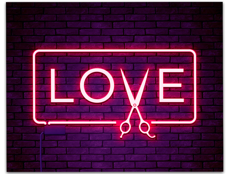 Love Scissors Wall Art 14x11 Unframed Poster Print Modern Neon Brick Style for Hairdressing Salon, Hair Salon, Beauty Parlor Decor. Gift for Hair Sty