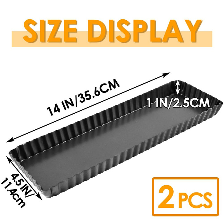 Cyimi 14 Inch Rectangular Tart Pan Set of 2, Nonstick Quiche Pie Pan with Removable Bottom Tart Pan for Pies, Quiche Bakeware, Cheese Cakes, Desserts