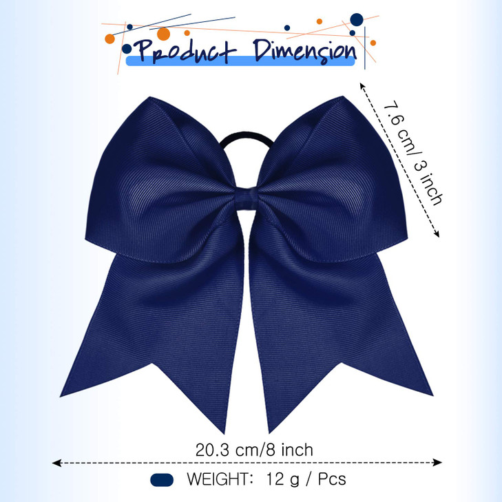 2 Packs Jumbo Cheerleading Bow 8 Inch Large Cheer Hair Bows with Ponytail Holder for Teen Girls Softball Outfit Uniform(Navy Blue)