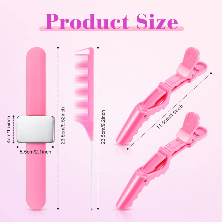 7 Pieces Hair Braiding Tools Magnetic Pin Wristband and 2 Pieces Stainless Steel Pintail Rat Tail Comb with 4 Wide Teeth Alligator Sectioning Hair Cl