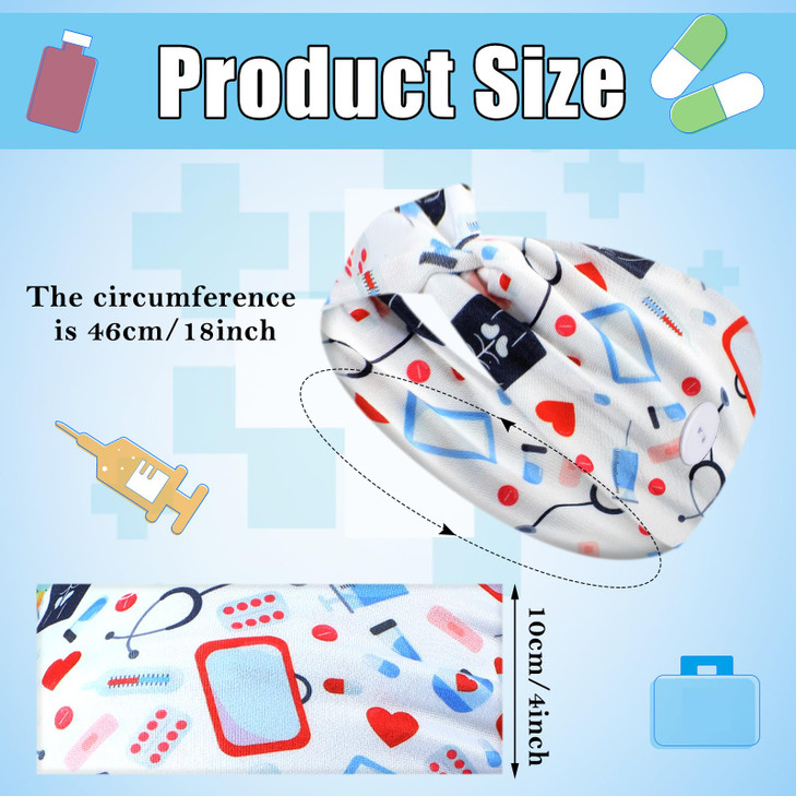 Jexine 20 Pcs Nurse Headbands for Women Wide Nursing Headband with Button for Mask Cna Accessories Work Non Slip Ear Protection Christmas Nurse Gifts