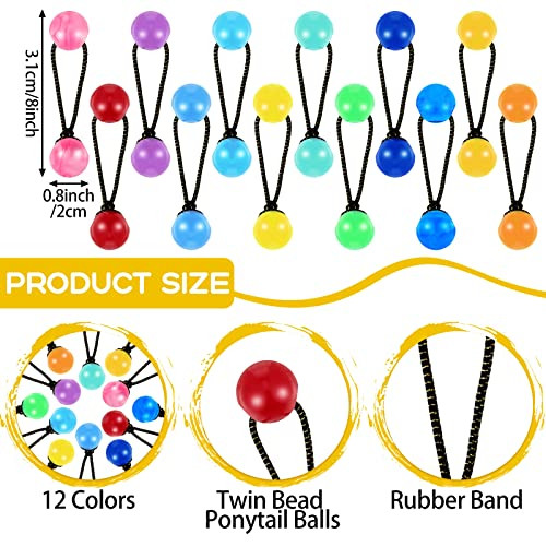 36 Pieces Hair Ties Balls Ponytail Holders Colorful Twin Bead Ponytail Balls 80s 90s Elastic Hair Accessories for Baby Kid(20 mm,Colorful)