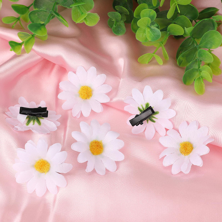 Mozeat Lens 6pcs Daisy Hair Clips, White Daisy Flower Hair Clips, Hair Barrettes for Women, Wedding Hair Accessories for Brides