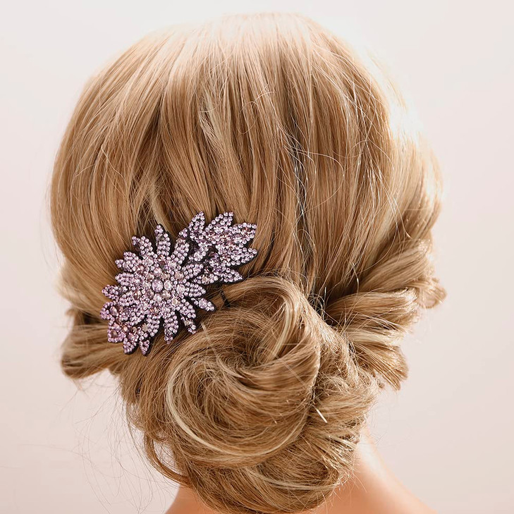 Aimimier Purple Crystal Leaf French Hair Clips Decorative Rhinestone Barrettes Styling Bridal Headpieces Hair Accessories for Women (Purple)