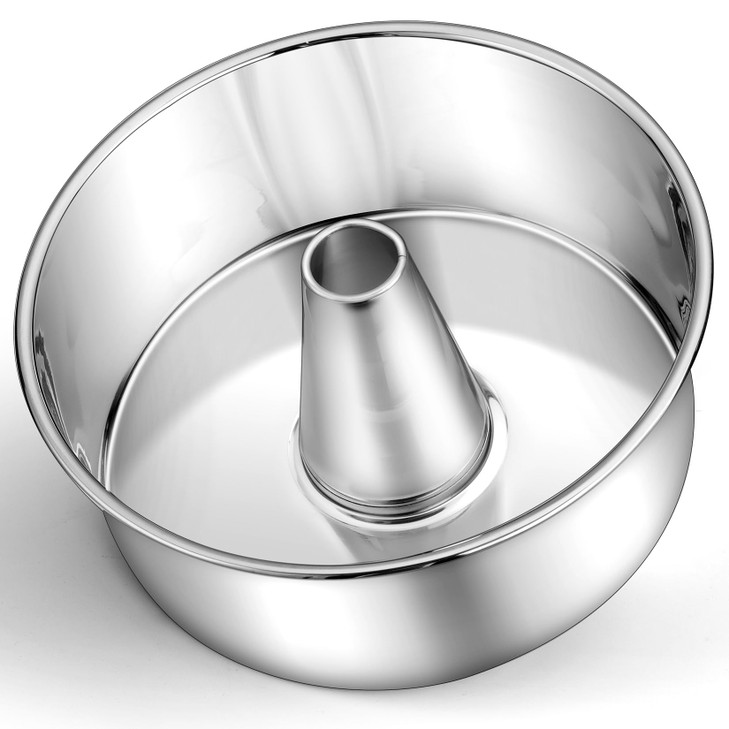P&P CHEF Angel Food Cake Pan, 10 Inch Cake Pan Round Baking Tube Tin for Baking Pound Cakes, Conical Hollow & One-piece Design, Stainless Steel Core