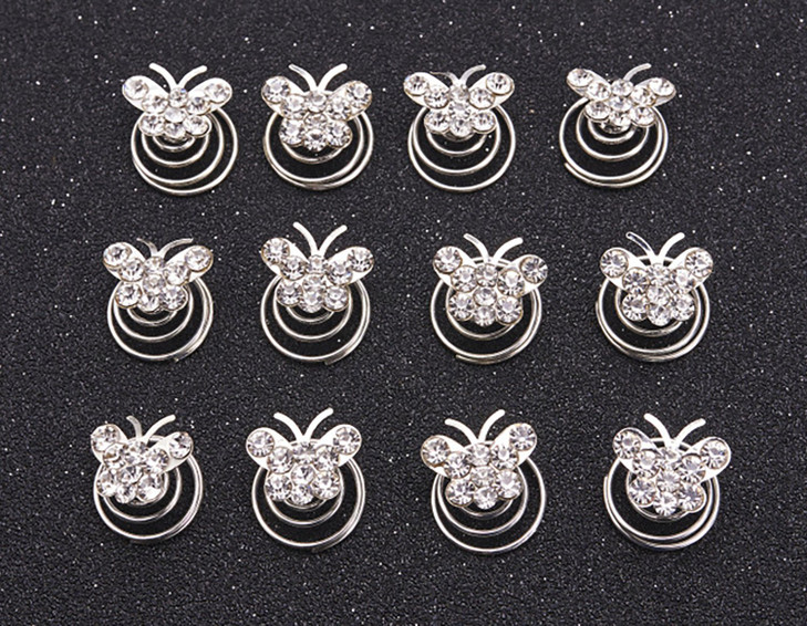 24PCS Rhinestones Crystal Spirals Hair Pin Clip Imitation Pearl Spin Pin Swirl Hair Twists Coils Hairpin Bun Stick Pick (D#)
