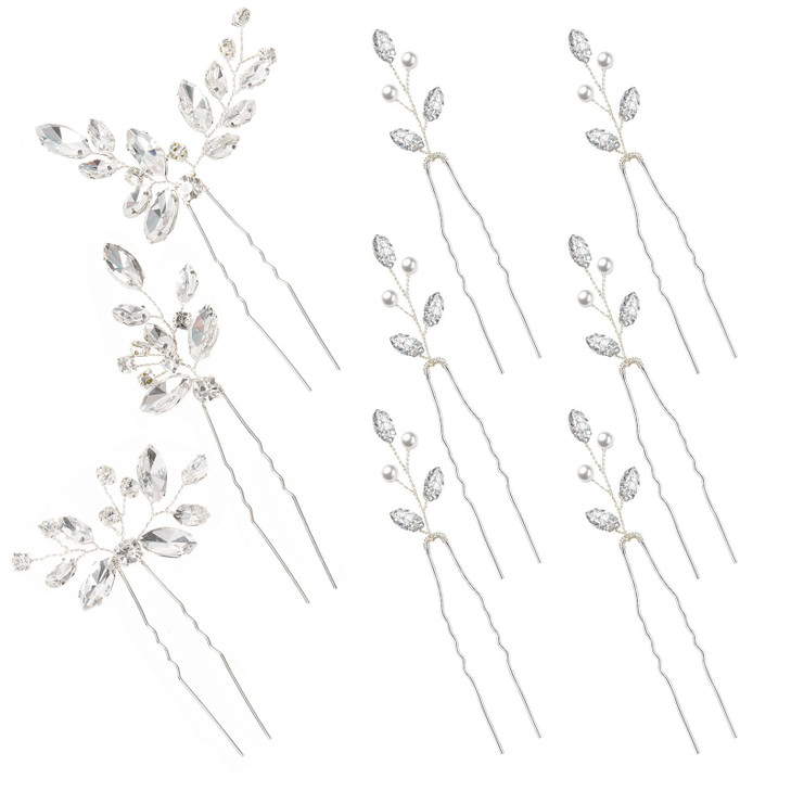 Yandino 9 Pieces Bride Wedding Hair Pins Bridal Hair Accessories Set Jewelry Bridesmaids Silver HairPiece for Women