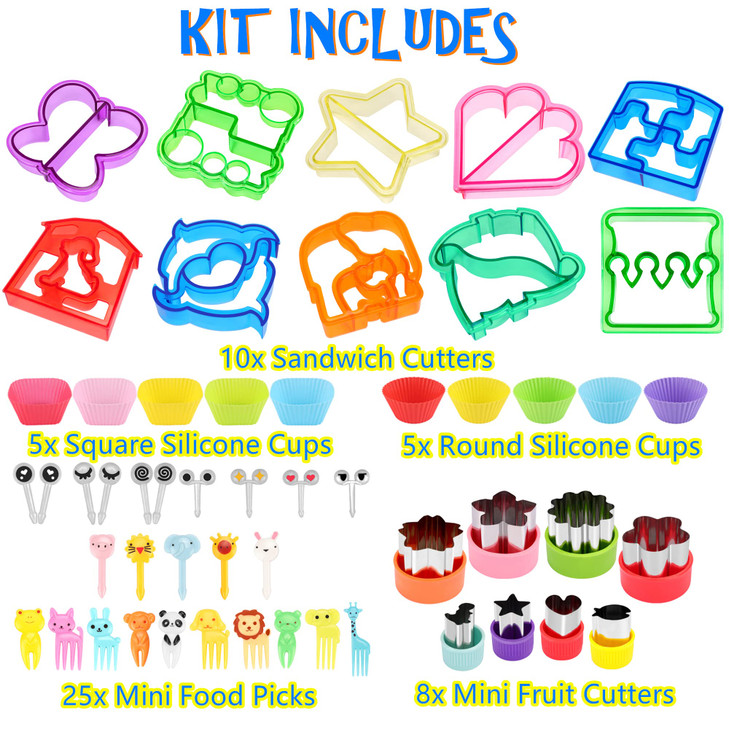 FUNGYAND Sandwich Cutter Set, All in One Bento Box Complete Supplies and Accessories Kit Includes Sandwich Bread Cutters, Fruit Cutter, Animal Food P