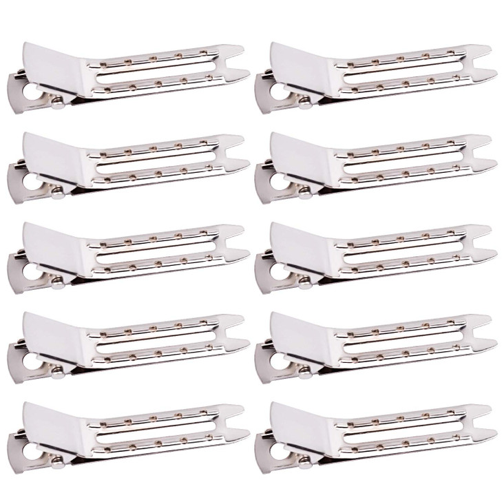 Jdesun 50pcs 1.8 Silver Metal Hairdressing Double Prong Pin Curl Setting Section Hair Clips Alligator Clips with Holes for Hair Extension