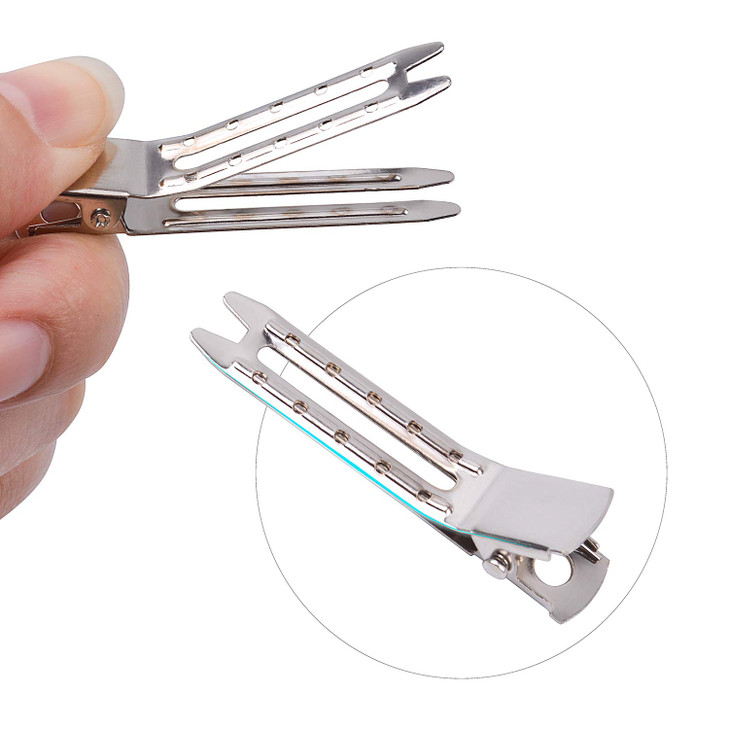 Jdesun 50pcs 1.8 Silver Metal Hairdressing Double Prong Pin Curl Setting Section Hair Clips Alligator Clips with Holes for Hair Extension