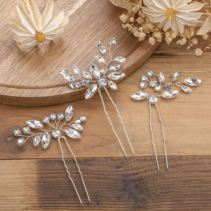Waydress 6 Pcs Wedding Hair Pin Bridal Hair Clips for Wedding Flower Hair Pins Decorative Women Rhinestone Hair Jewelry Accessories Crystal Floral Ba