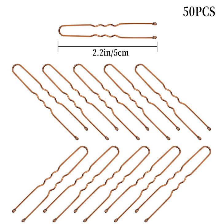 AIEX 50 Pieces U-Shaped Hair Pins Kit Hair Clips Secure Hold Hair Clips for Women Girls and Hair Salon (Brown)