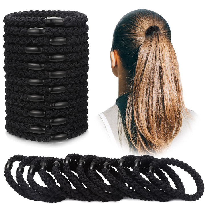 Chuangdi 12 Pieces Cotton Hair Ties Braided Elastic Hair Bands Ropes Braided Ponytail Holders Accessories for Women(Black)