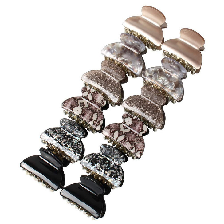 1.57 inch Floral Printed Medium Acrylic Hair Claw Clips for Girls and Women,Plastic No-Slip Grip Jaw Hair Clip Hair Jaw Clamp,Pack of 12 (Color E)