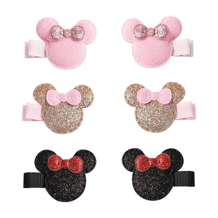 3 Pairs Glitter Mouse Ears Hair Clips for Baby Girls Toddler 1.5 Inch Hair Bows Barrettes Birthday Party Gift Hair Accessories