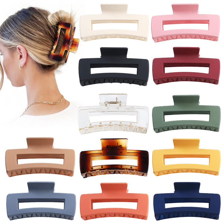 Sisiaipu 4.1 Inch Large Hair Accessories - 12 Pcs Big Square Jaw Clips for Thick Hair, Jumbo Bulk Clips for Women and Girls