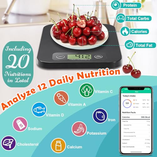 Food Scale with Detachable Display, 33lb Stainless Steel Kitchen Scales Digital Weight Grams and Ounces, Digital Food Scales for Kitchen, Baking Scal