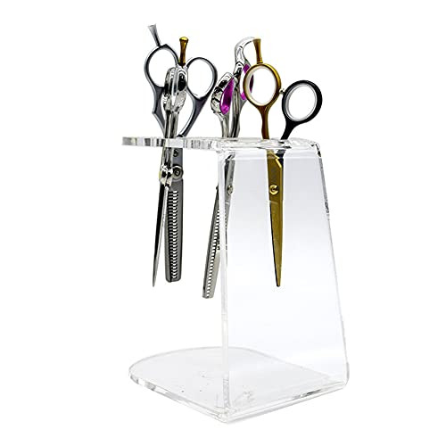 esowemsn 6 Holes Clear Acrylic Scissors Holder Rack Salon Shear Holder Hairdresser Scissor Combs Clips Desktop Organizer Accessories for Barber Shop