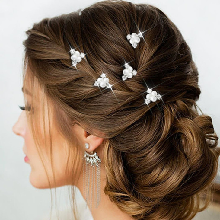 Asooll Pearl Rhinestone Hair Pins Silver Decorative Hair Pieces Crystal Bridal Wedding Hair Accessories for Women(Pack of 5)