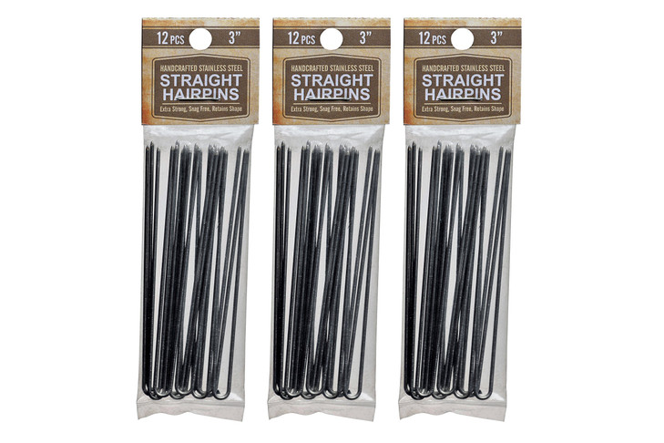 Hair pins 3 Inch Straight 3 Packs (36 pins) Stainless Steel SILVER Heavy Duty Snagless Handmade use Hairpins instead of Bobby Pins for Wedding/Brida