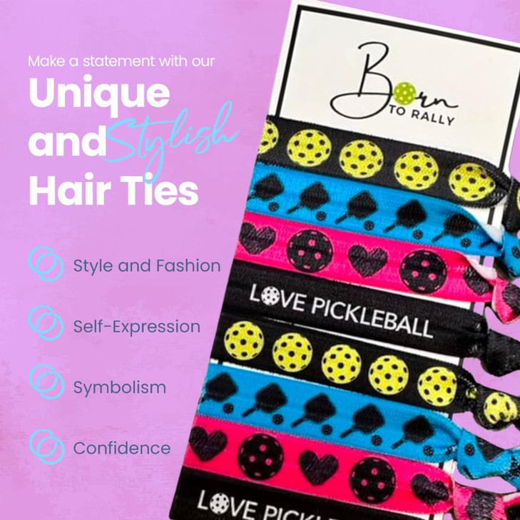 Hair Ties and Accessories for Pickleball Players - No Crease Elastics Set, Ponytail Holders, Gifts for Women, Teens, and Girls