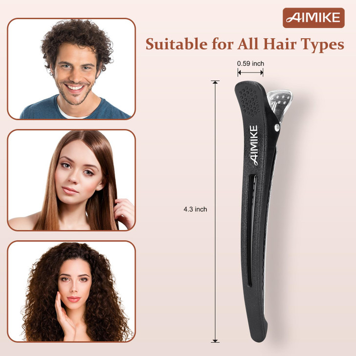 AIMIKE 6pcs Professional Hair Clips for Styling Sectioning, Non Slip No-Trace Duck Billed Hair Clips with Silicone Band, Salon and Home Hair Cutting