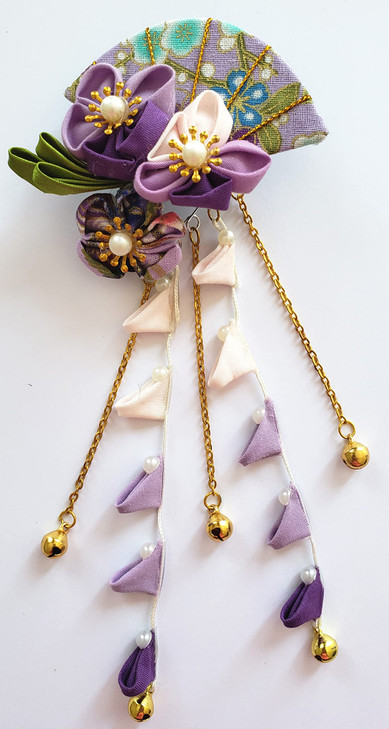 CRB Fashion Womens Kimono Traditional Tsumami Kanzashi Outfit Wedding Japanese Asian Yukata Hair Tie Flower Floral Fan Barrette Clip (Lilac Mix)