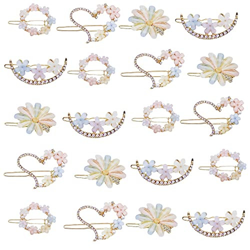 MIAO JIN Hair Clip, 20PCS Rhinestone Flower Hair Clip Bobby Pin, Bling Crystal Love Pins Handmade Metal Headwear Hair Clips for Women's and Girls' Ha