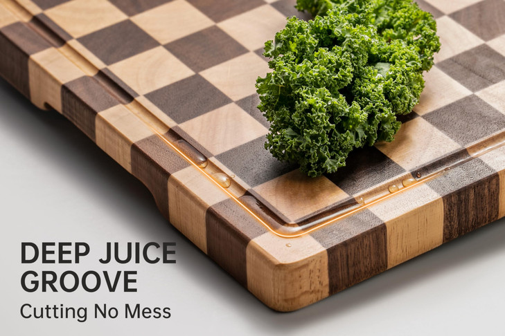 THETCHRY Cutting Boards for Kitchen, Design in USA Large Acacia Wood Chopping Board, Checkered Cutting Board with Juice Grooves & Handles, Butcher Bl