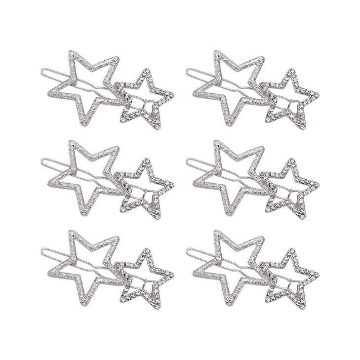 YAFIYGI 6Pcs Star Hair Accessories Silver Hollow Star Hair Clips and Barrettes for Women Shiny Y2K Geometric Hairpins Elegant Hairclips Stylish Star
