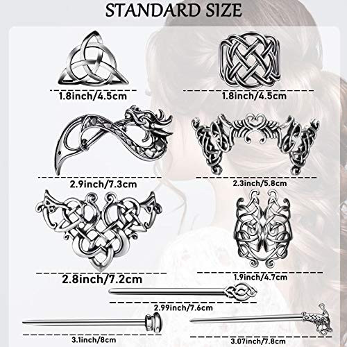 6 Pieces Silver Celtic Hair Slide Hairpins Viking Celtic Hair Clips Knot Stick Vintage Metal Barrette Pin Retro Accessories for Women