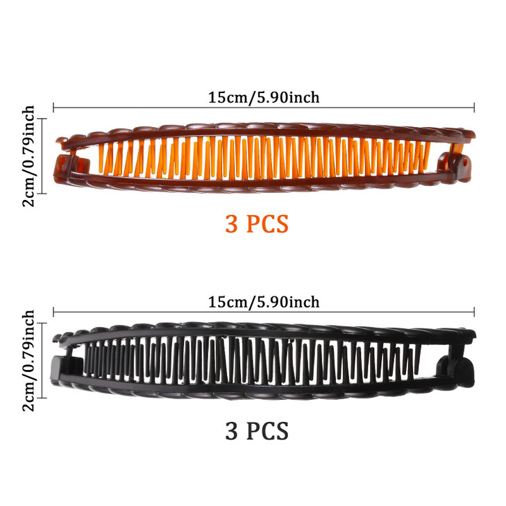 WILLBOND 6 Pieces Banana Hair Clip Clincher Combs Clip Fishtail Fish Shape Hair Clip Ponytail Banana Clip Accessory for Women Hair(Black, Brown)