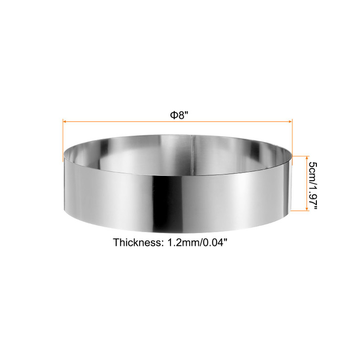 HARFINGTON Round Cake Ring 8 x 2 Inch Seamless Stainless Steel Pastry Mousse Dessert Ring Mirror Coating for Baking Cooking Making Tool