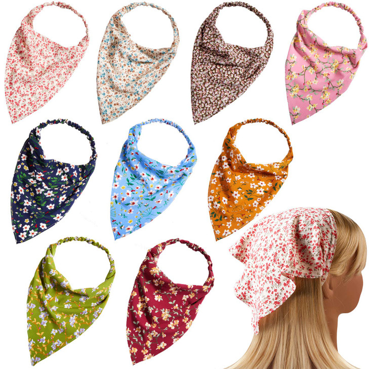 Syhood 9 PS Floral Hair Scarf for Women Headband Bandanas with Clips Vintage Chiffon Triangle Girls Aesthetic Clothes(Classic Floral)