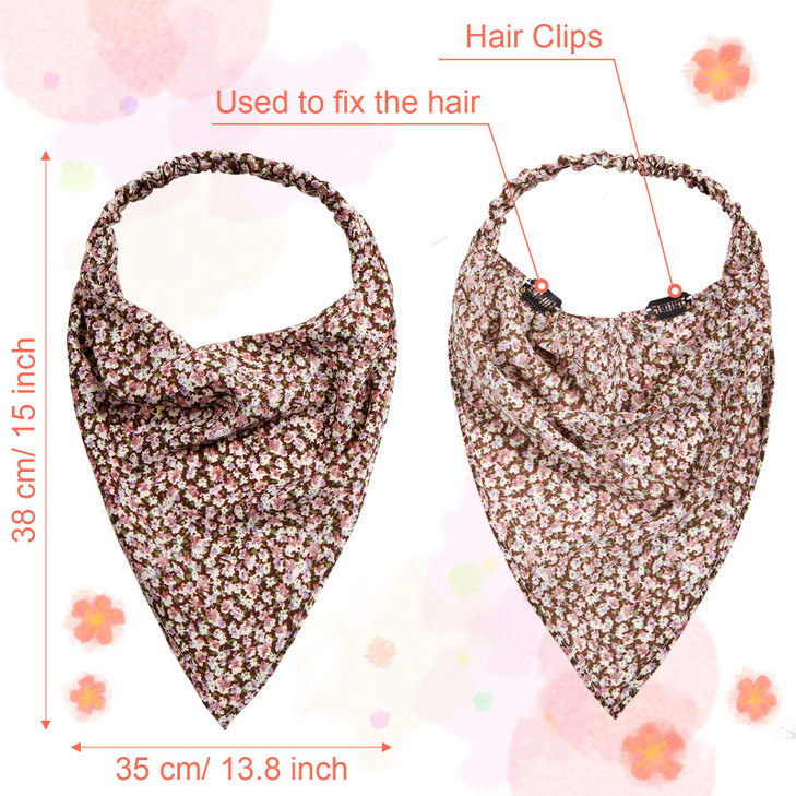 Syhood 9 PS Floral Hair Scarf for Women Headband Bandanas with Clips Vintage Chiffon Triangle Girls Aesthetic Clothes(Classic Floral)